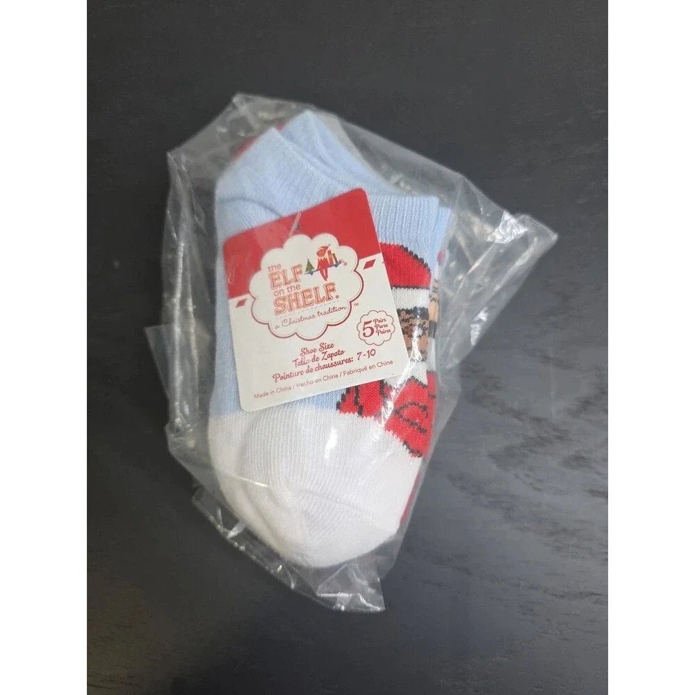 5 Pack Elf On The Shelf Snow Days No Show Socks Size 4-6 Shoe Size 7-10